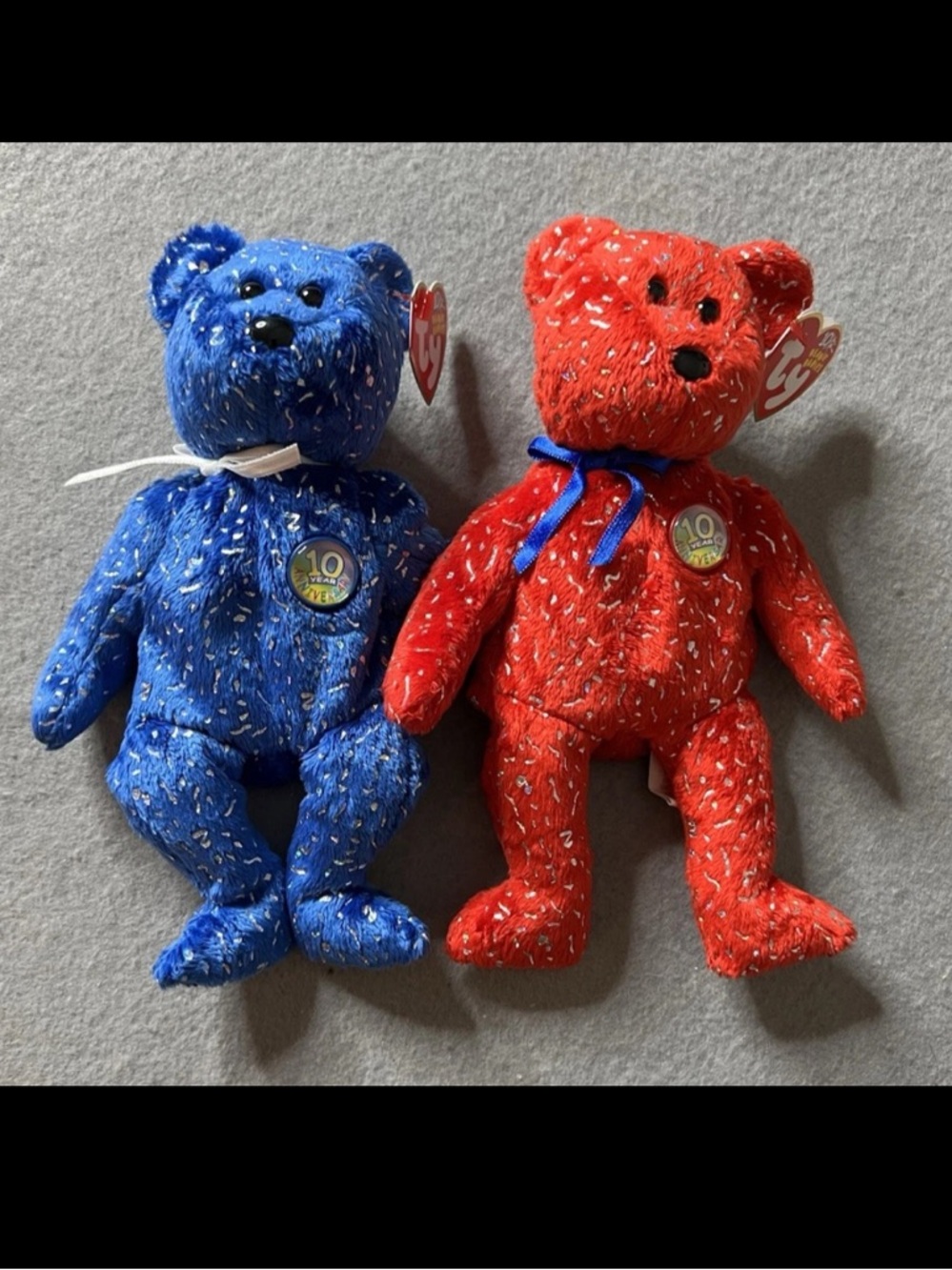 Near Mint Vintage Retired Beanie Baby Lot Decade Bear Blue Red 2003 10th Anniv.